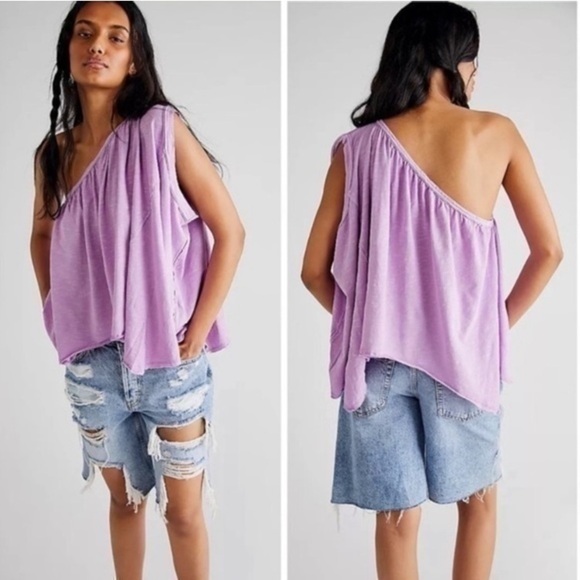 Free People We the Free Spring Break Flowy One Shoulder Top in Bubble Tea​ - Picture 1 of 6
